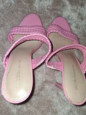 BCBGeneration Pink Braided-Strap Heeled Sandals